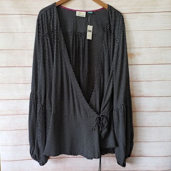 NWT Anthro Maeve Ingrid Polka Dot Wrap Front Tie Long Sleeve Top/Blouse - Picture 4 of 13